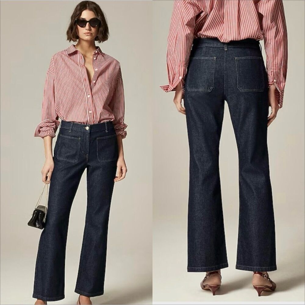 J Crew High Rise Kickout Jean Sailor Pockets Size 29 Dark Wash EUC Stretch